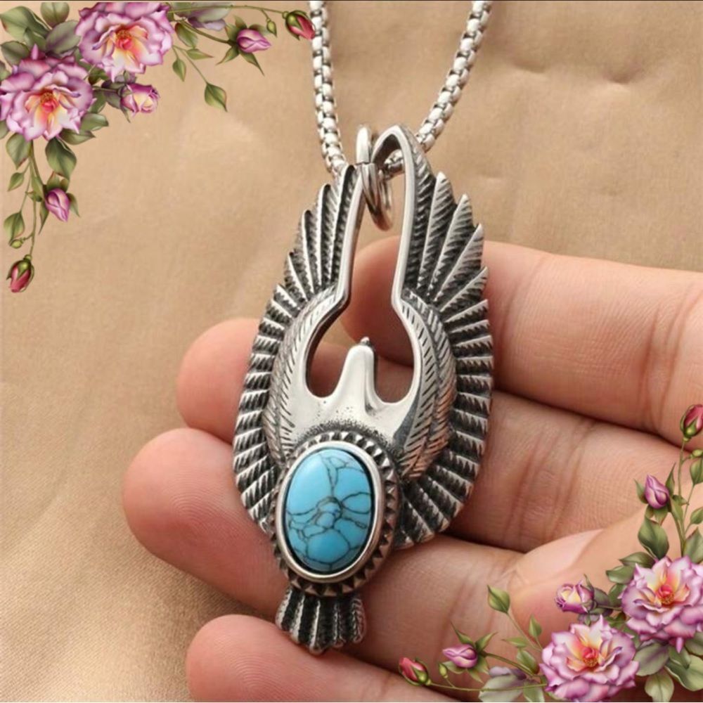 Faux Turquoise Eagle Pendant Necklace Accessory For Men